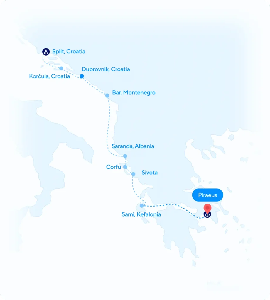 Athens to Split: Ionian Dreams to Dalmatian Gems cruise — One-way Athens (Marina Zeas), Greece → Split, Croatia