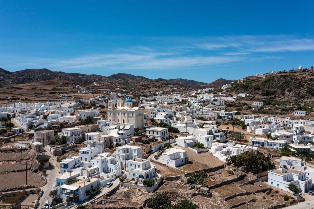 Whitewashed village of Chorio on Kimolos in the Greek Cyclades