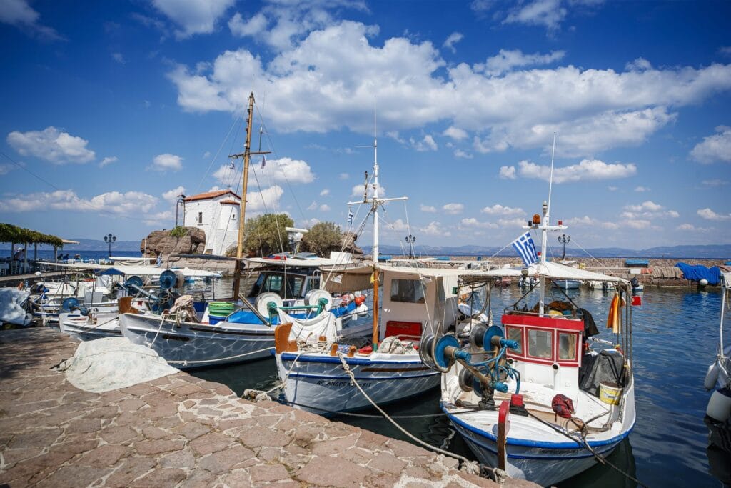 Fishing boats in the small harbour of Skala Sikamineas on Lesvos